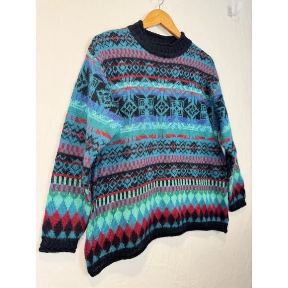 Vtg Esprit Mohair Blend Sweater 80s 90s Geometric Fair Isle Knit Cozy Retro SM - Picture 2 of 5